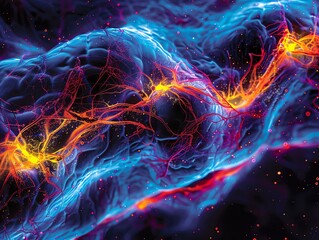 2. High-detail image of nerve signal transmission in the brain, capturing intricate synaptic connections and neuron structures, ultra-clear