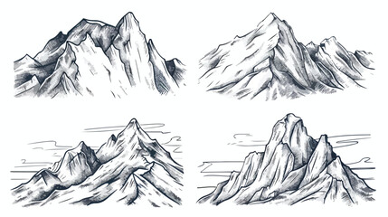 Four of mountains hand drawn in vintage style. 