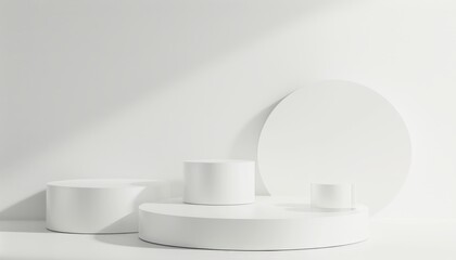 White Cylinder Podiums: A Minimal Abstract Showcase for Cosmetic Products