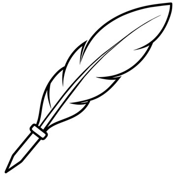 recommend clip art: black and white vector feather outline on a white background, symbolizing writing, creativity, precision, stationery, education and artistic expression