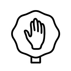 Obraz premium A black and white vector image of sign a hand raised in a gesture of stopping or halting, depicted against a transparent background