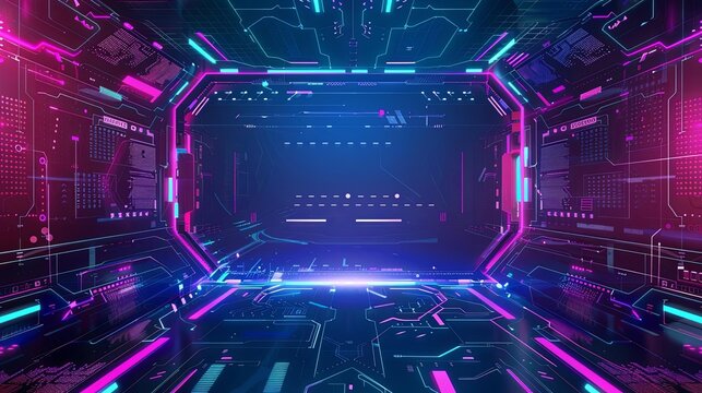 colorful twitch streaming layout with futuristic hud frames for gaming broadcast vibrant graphic design