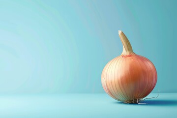 A large onion is sitting on a blue background