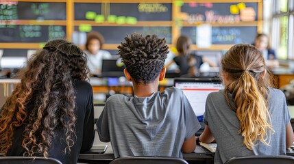 A diverse group of Students Collaborating in Modern Classroom.