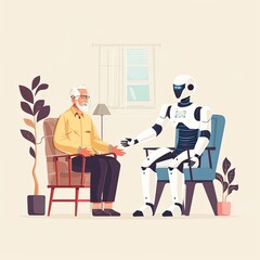 Robot Assisting Elderly Man.