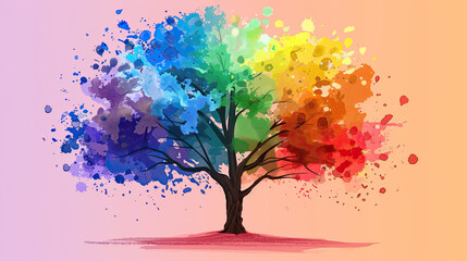 LGBTQ Rainbow tree drawing for illustration, background, symbolic communication