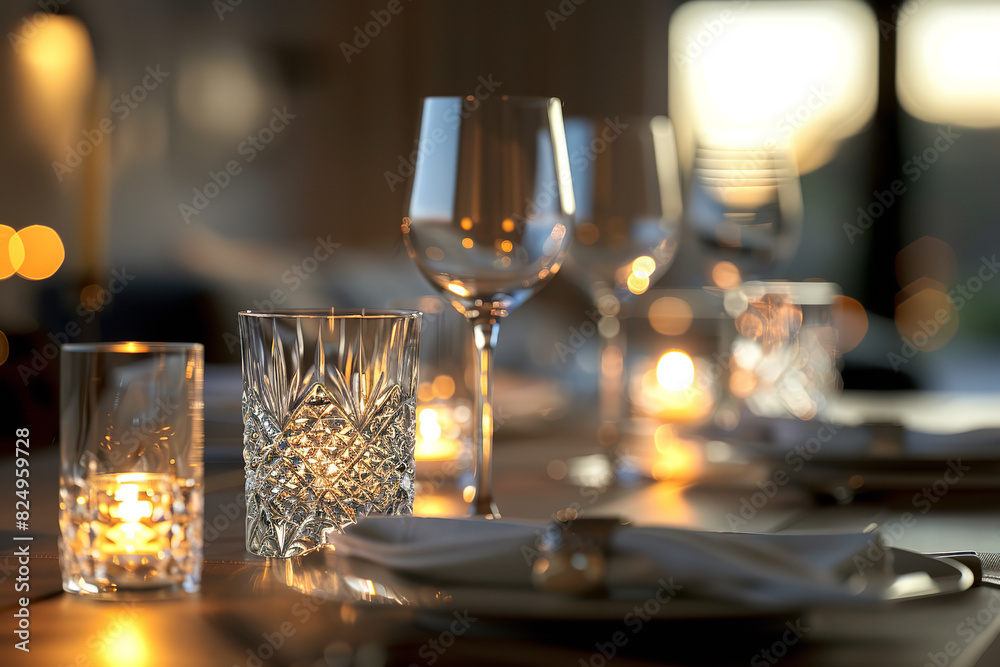 Sticker Elegant Crystal Glassware Shining on Minimalist Dinner Table  