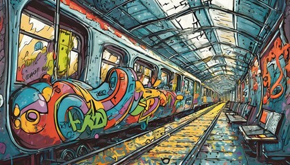 graffiti on the subway train,  Illustration art design