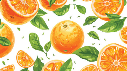 Fresh juicy oranges with leaves on white background vector