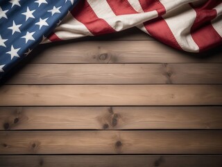 Fototapeta premium American flag on a wooden background with space for text