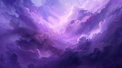 dreamy abstract fantasy landscape with ethereal purple cumulus clouds digital painting