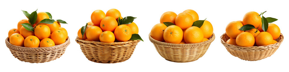 Collection set of basket of oranges isolated on transparent background