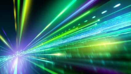 Abstract background of colorful speed light lines. Fantastic neon wallpaper with bokeh lights