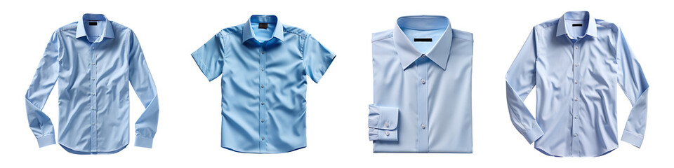 Collection set of blue shirts isolated on transparent background