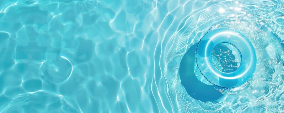 A blue pool with a blue float in it. The pool is full of water and the float is floating on top