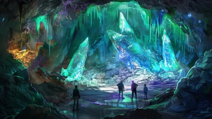 enchanted crystal cavern friends exploring a dazzling subterranean wonderland digital painting