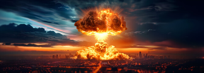 Nuclear Atomic War. Danger of nuclear war illustration with multiple explosions