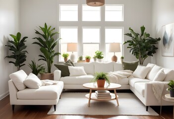 Frame mockup, ISO A paper size. Living room wall poster mockup. Modern interior design.Living room Interior mockup with house background. 3D render