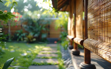 Summer fresh greenery decorates traditional Japanese houses