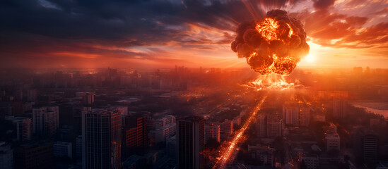 Nuclear Atomic War. Danger of nuclear war illustration with multiple explosions