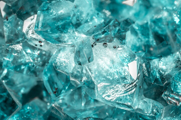 Aquamarine crystal mineral stone. Gems. Mineral crystals in the natural environment. Texture of precious and semiprecious stones. shiny surface of precious stone