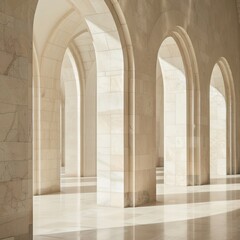 A long hallway with many arches on both sides.