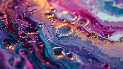 Colorful Paint Pour Blobs Mixed with Oil in Macro Shot - Ultra HD Image