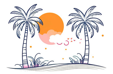 Creative Summertime Background with Continuous Line Palm Tree. Cool vacation illustration for Your business