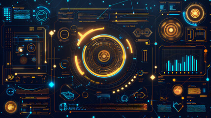 Futuristic hud interface circles yellow and blue vector image