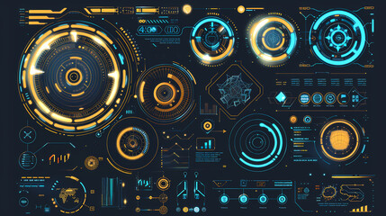 Fototapeta premium Futuristic hud interface circles yellow and blue vector image