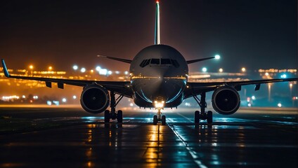 Plane on runway at night