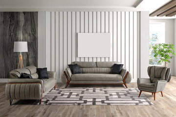 3D rendering modern living room .modern furniture set.