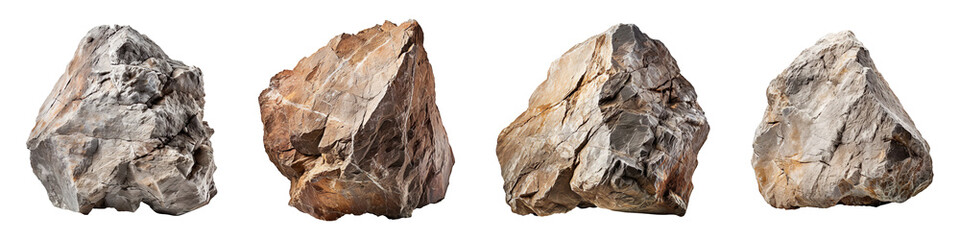 Collection set of large rock stones isolated on transparent background