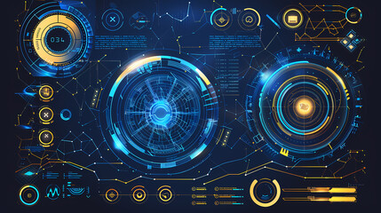Futuristic hud interface circles yellow and blue vector image