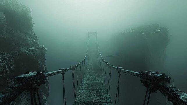 Fototapeta ethereal rope bridge suspended in misty void surreal aigenerated landscape illustration