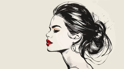 Hand drawn profile portrait of stylish young lady. 