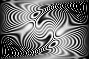 Wavy Lines Halftone Op Art Pattern. 3D Illusion. Abstract Textured Black and White Background. 