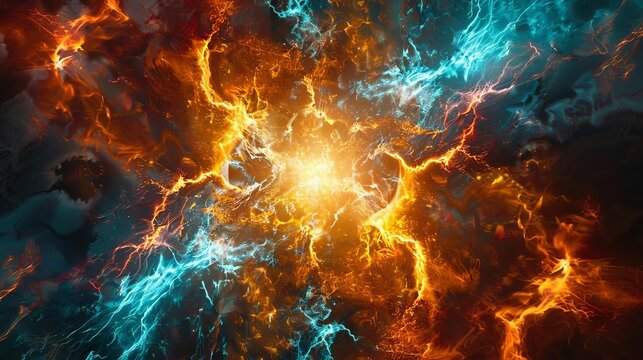 explosive plasma burst of timespace continuum fractal lightning energy illustration