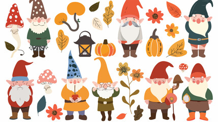 Happy cute little gnomes in autumn. Funny bearded gar