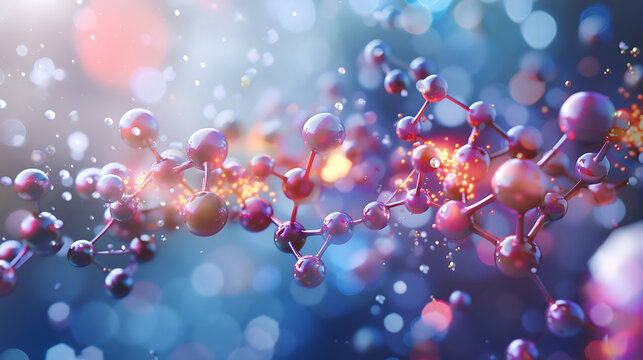 Molecules binding with sugar molecules. Generative AI illustration