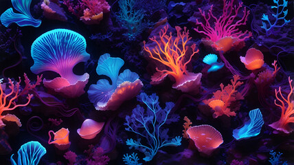 Obraz premium coral reef in aquarium. seaweed, algae, shells and sea animals.