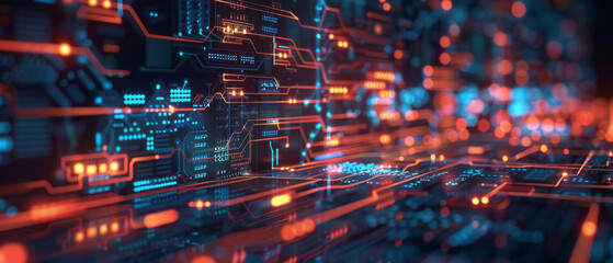 Illustration of streamlined business process with servers and clouds