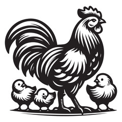 Illustration of hen and chicks