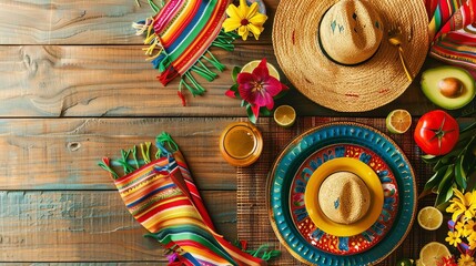 festive cinco de mayo table setting with traditional mexican decor mockup background