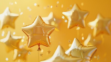 Obraz premium festive gold star balloon floating in celebration party decoration concept