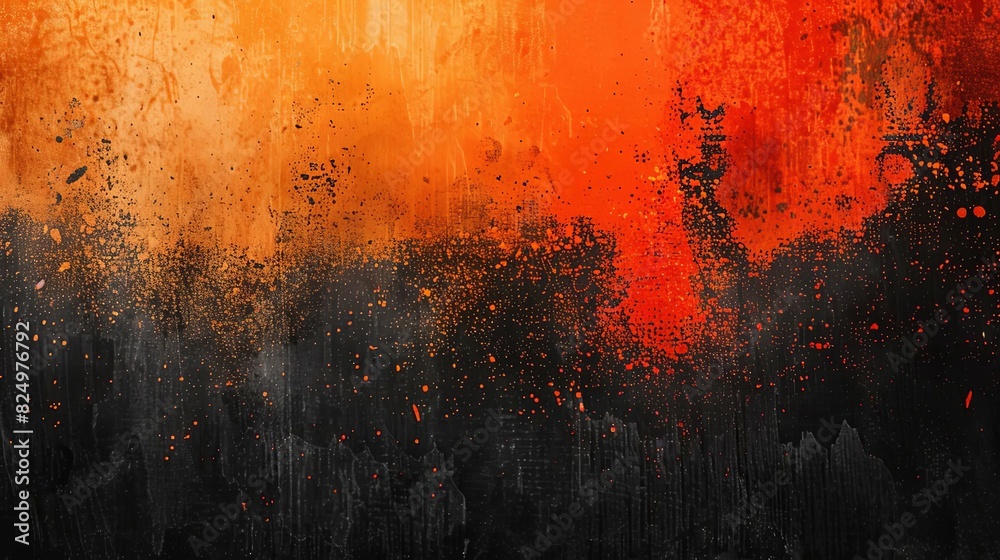 Wall mural fiery orange and black ombre background with grainy grunge texture abstract web banner