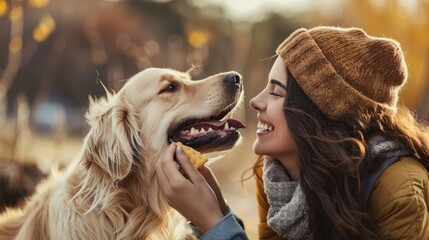 A dog and its owner sharing a treat, both with happy expressions, highlighting the bond between them.