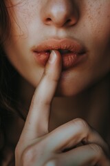 Fototapeta premium Close-Up of Woman's Lips with Finger in Shushing Gesture 