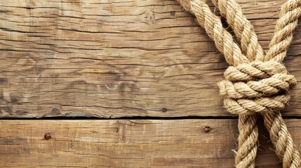 Obraz premium Riding rope on a wooden background with copy space for text or design, framed like a cowboy rope border.