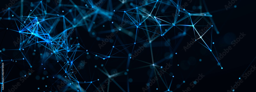 Fototapete Digital network connection. Abstract connection of dots and lines. Technology background. Plexus effect. 3d rendering.	